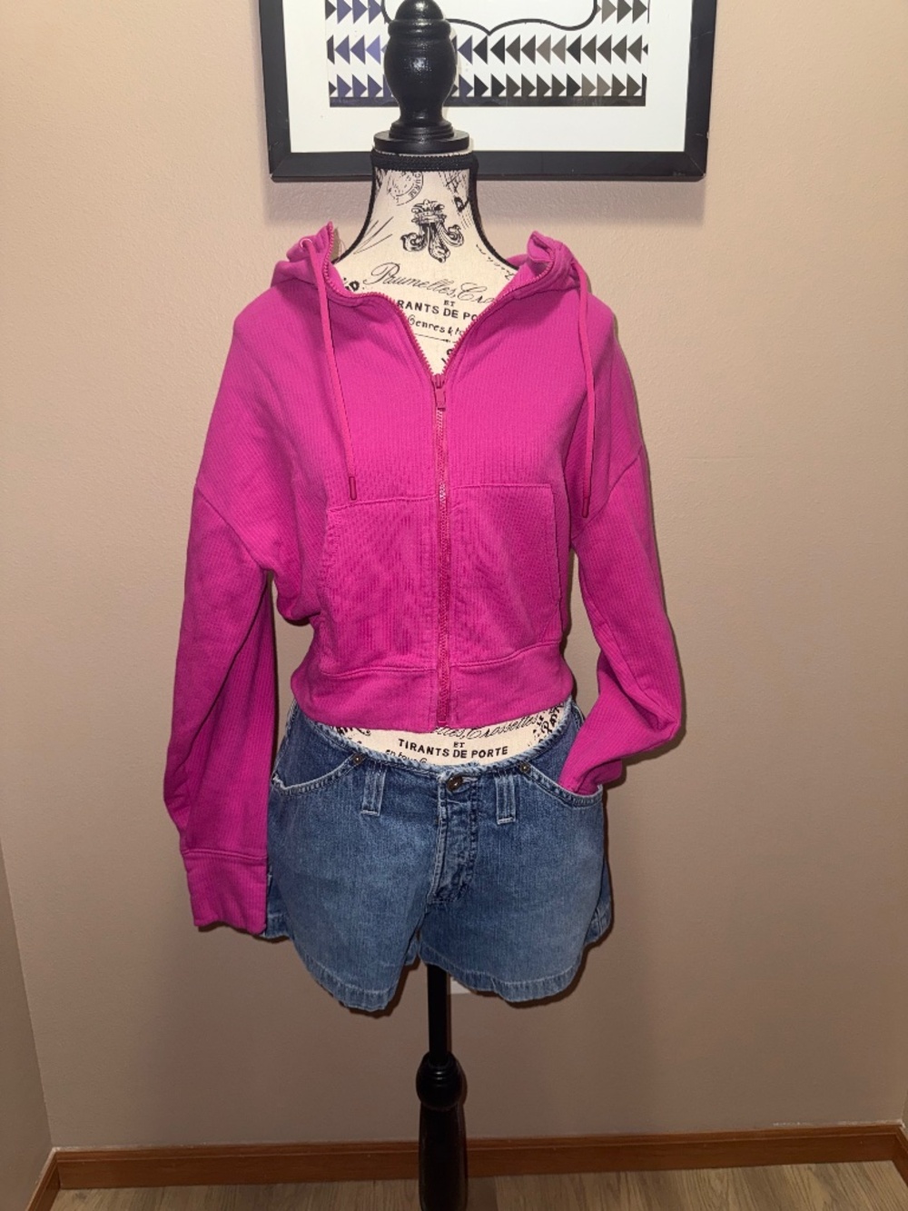 All in Motion Ribbed Cropped Zip Hoodie XS Pink Thumbhole Athleisure‎ Gym Jacket
